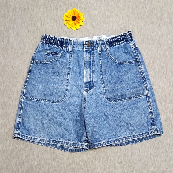Vintage Pants - Vintage Y2K Lee High Rise Elastic Waist Cargo Denim Jean Bermuda Shorts